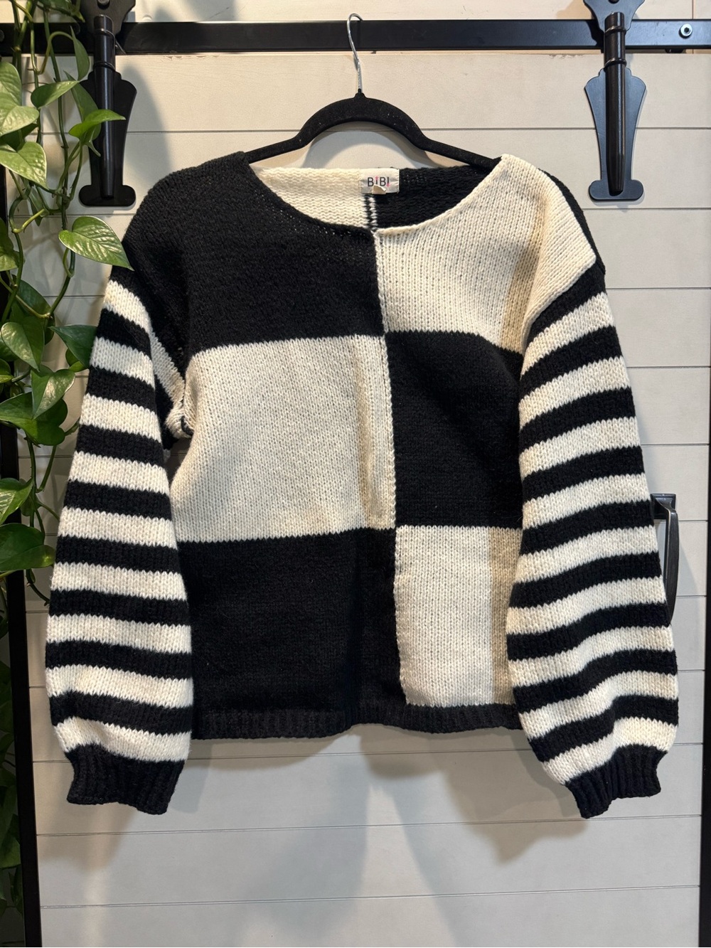 BiBi Black & White Block Stripe Knit Sweater